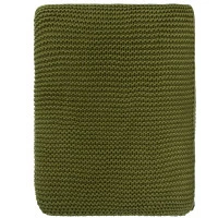 Плед из хлопка жемчужной вязки оливкового цвета из коллекции essential, 130х180 см