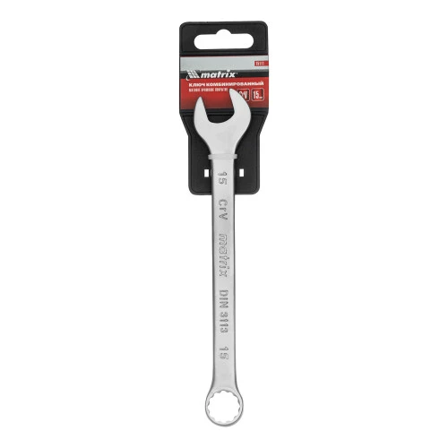 Ключ комбинированный, 15 мм, CrV, матовый хром Matrix