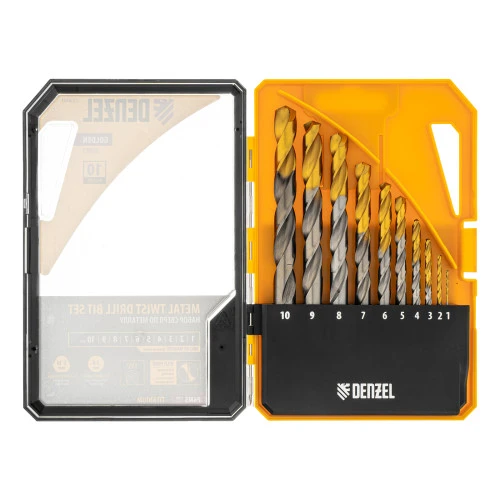 Набор сверл по металлу, 1-10 мм, Р6М5-TiN, Golden Tip, 10 шт Denzel