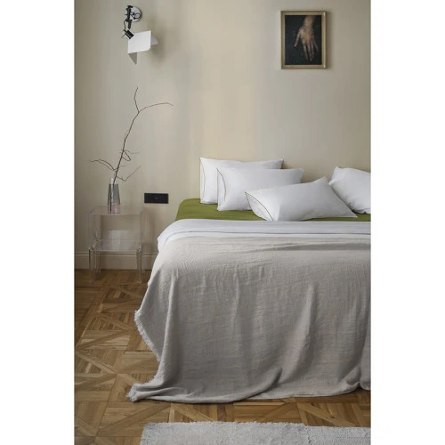 Простыня на резинке из сатина из коллекции meditation, olive, 180х200х30 см