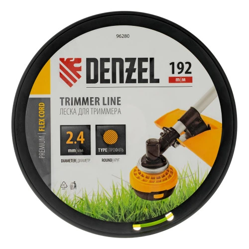 Леска для триммера круглая, 2,4мм х 192м, на DIN катушке FLEX CORD Denzel