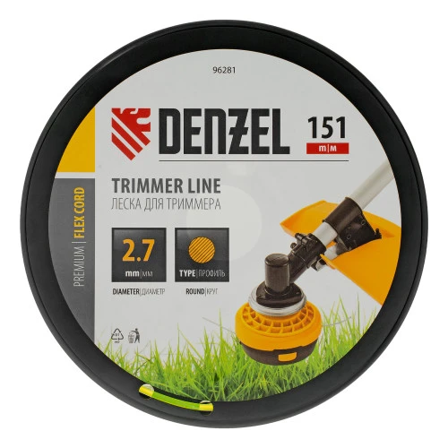 Леска для триммера круглая, 2,7мм х 151м, на DIN катушке FLEX CORD,  Denzel