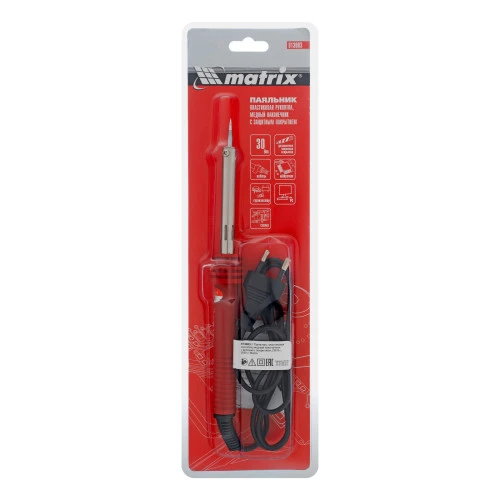 Паяльник, пластиковая рукоятка, медный наконечник с долговечным защитным покрытием, 220 В, 30 W Matrix