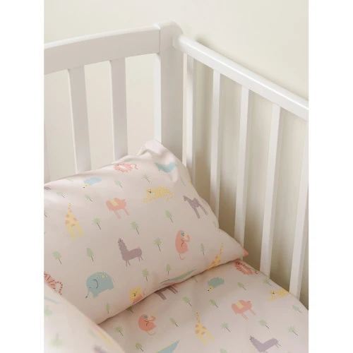 Простыня на резинке из сатина с принтом animalia world из коллекции tiny world, 90х200х28 см