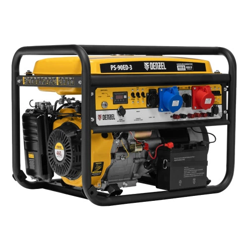 Генератор бензиновый PS 90 ED-3, 9.0 кВт, переключение режима 230 В/400 В, 25 л, электростартер Denzel