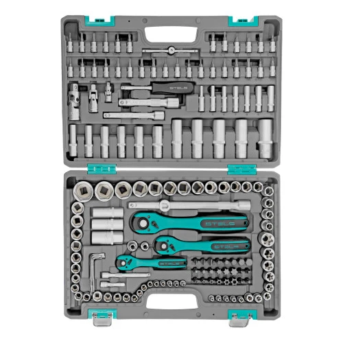 Набор инструментов, 1/4", 3/8", 1/2", Cr-V, S2, усиленный кейс, 151 предмет Stels