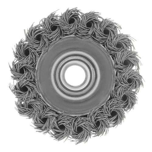 Щетка для УШМ, 75 мм, "Чашка", крученая нержавеющая проволока 0.5 мм, М14 Denzel