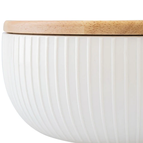 Салатник с крышкой из каучукового дерева soft ripples, dual glazing, D22 см