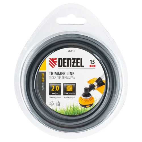 Леска для триммера армированная алюминием квадратная, 2,0мм х 15м, блистер ALUFLEX Denzel