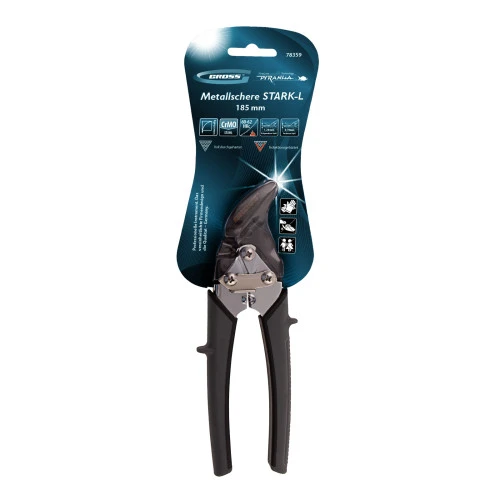Ножницы по металлу "Piranha", 185 мм, прямой и левый рез, сталь СrM, двухкомпонентные рукоятки Gross