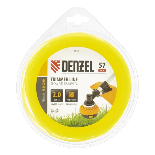 Леска для триммера, квадрат 2 мм х 57 м, блистер Flex cord Denzel