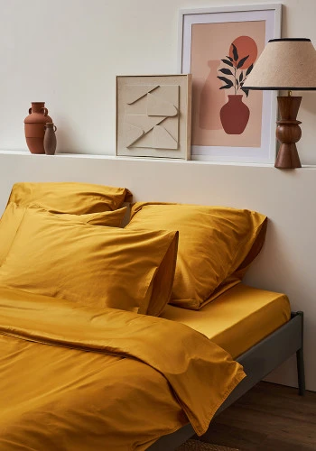 Комплект постельного белья из премиального сатина горчичного цвета из коллекции essential, 200х220 см