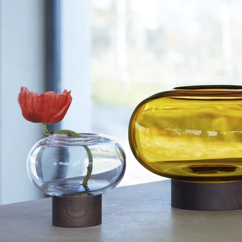 Ваза oblate, 13,5 см, прозрачная/орех