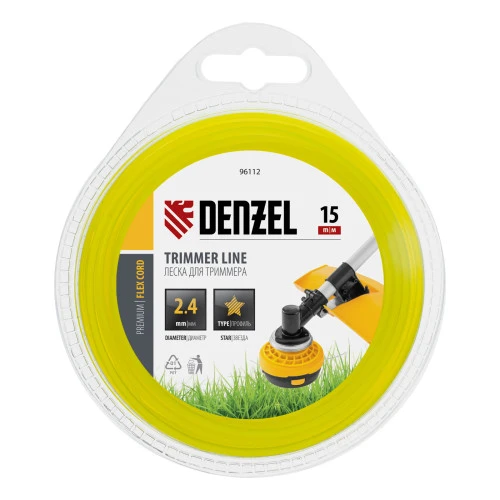 Леска для триммера, звезда 2.4 мм х 15 м, блистер Flex cord Denzel