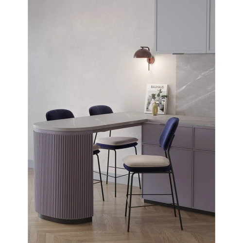 Стул полубарный с контрастным кантом pea, велюр, темно-синий/бежевый