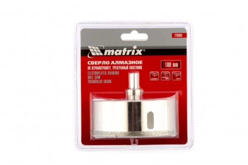 Сверло алмазное по керамограниту, 100 х 67 мм, трехгранный хвостовик Matrix