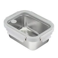 Ланч-бокс стальной со стеклянной крышкой, 800 мл, серый