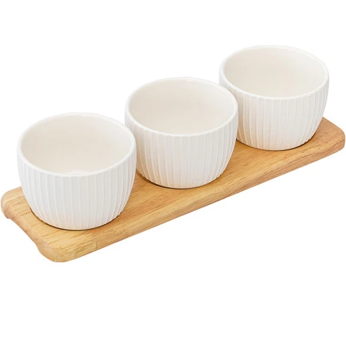 Набор из 3 чаш на деревянной подставке soft ripples, dual glazing, 200 мл