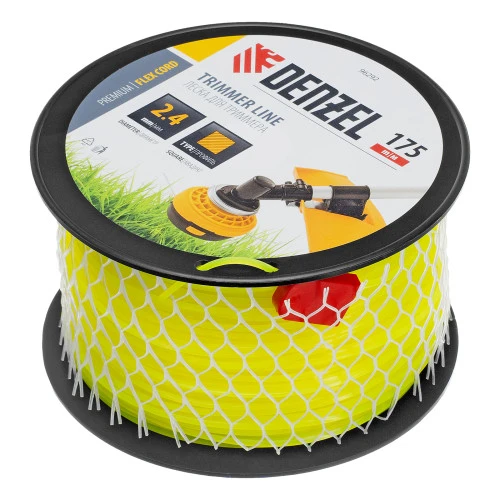 Леска для триммера квадрат, 2,4мм х 175м, на DIN катушке FLEX CORD Denzel