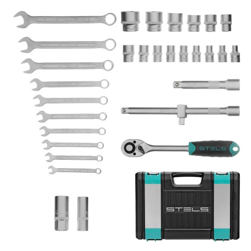 Набор инструментов, 1/2", CrV, пластиковый кейс 31 предмет Stels