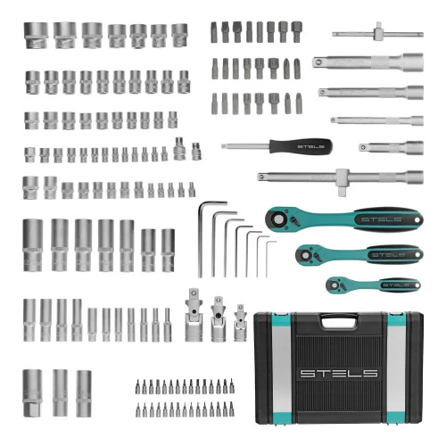 Набор инструментов, 1/4", 3/8", 1/2", Cr-V, S2, усиленный кейс, 151 предмет Stels