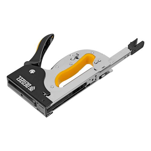 Степлер металл., скобы в комплекте, плавная регулировка удара, 2К рукоятка, тип 53, 4-14 мм Denzel