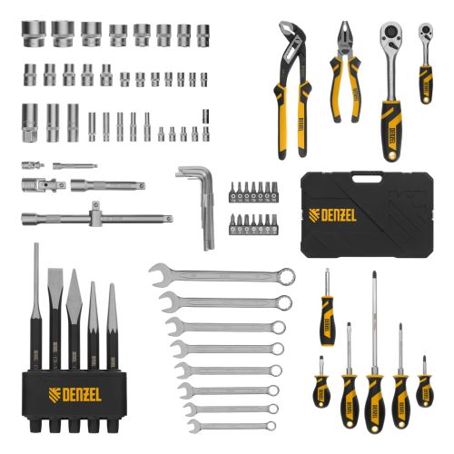 Набор инструментов, 1/2", 1/4", CrV, S2, пластиковый кейс, 84 предмета Denzel