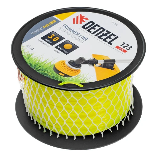 Леска для триммера круглая, 3,0мм х 123м, на DIN катушке FLEX CORD,  Denzel