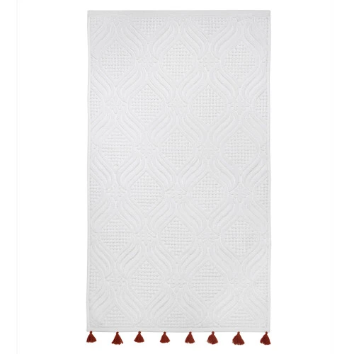 Полотенце для рук белое, с кисточками цвета красной глины из коллекции essential, 50х90 см