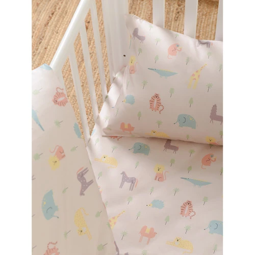 Простыня на резинке из сатина с принтом animalia world из коллекции tiny world, 90х200х28 см