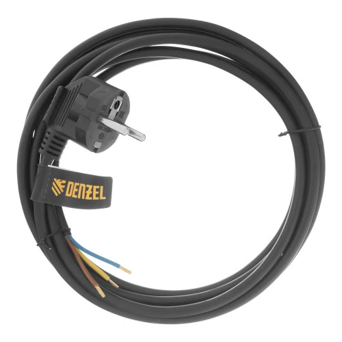 Шнур сетевой Energy Series, ПВС, 3 м, 3 x 1 мм, с неразборной вилкой, черный, Denzel