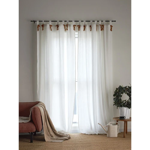 Штора из муслина с декором цвета карри из коллекции essential, 150х290 см