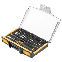 Отвертка с набором бит и торцевых головок для точных работ, гибкий привод, 48 шт, CrMo Denzel