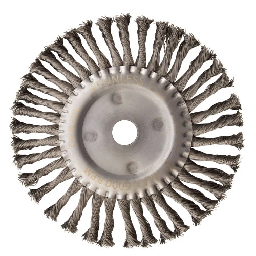 Щетка для УШМ, 200 мм, "Плоская", крученая нержавеющая проволока 0.5 мм, посадка 22.2 мм Denzel