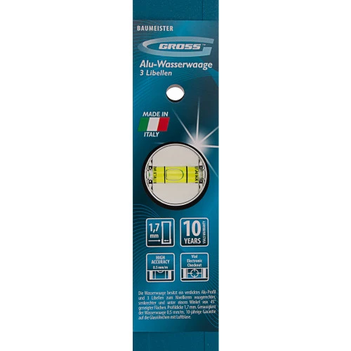 Уровень алюминиевый усиленный, 800 мм, 3 глазка Gross