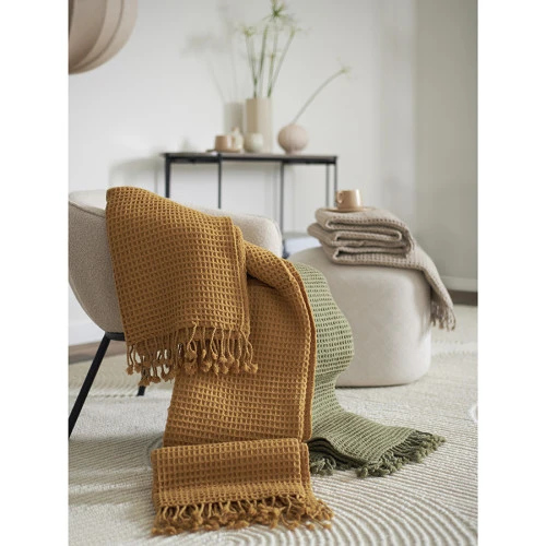 Плед из шерсти бежево-серого цвета из коллекции essential, 130х180 см