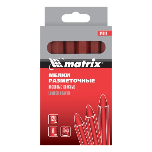 Мелки разметочные восковые красные, 120 мм, коробка 6 шт Matrix