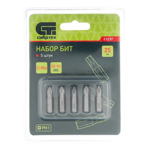 Бита PH1 x 25, сталь CrMo, 5 шт. Сибртех