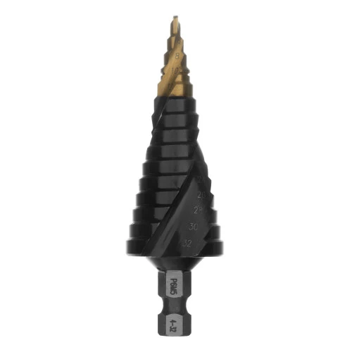 Сверло ступенчатое, 4-6-8-10-12-14-16-18-20-22-24-26-28-30-32 мм, Р6М5, 6-гр. хвостовик Denzel