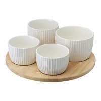 Менажница soft ripples, dual glazing, на деревянной подставке, 4 чаши