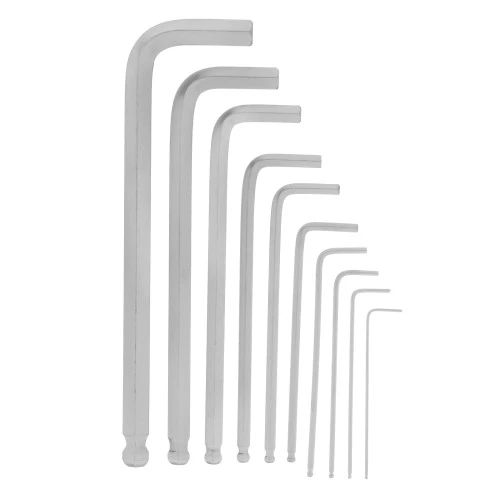 Набор ключей имбусовых HEX, 1.5-12 мм, CrV, 10 шт, удлиненных, шарообразный наконечник, с сатинированным покрытием, чехол Matrix