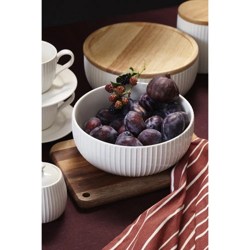 Салатник с крышкой из каучукового дерева soft ripples, dual glazing, D22 см