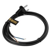 Шнур сетевой Energy Series, ПВС, 1,5 м, 2 x 1,5 мм, с неразборной вилкой, черный, Denzel