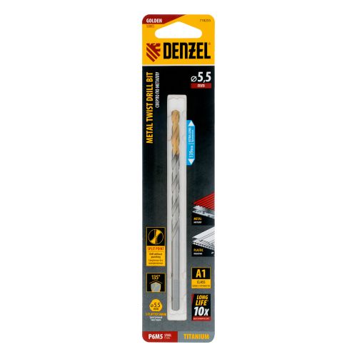 Сверло спиральное по металлу 5,5 х 139 мм, Р6М5, Golden Tip, удлиненное Denzel