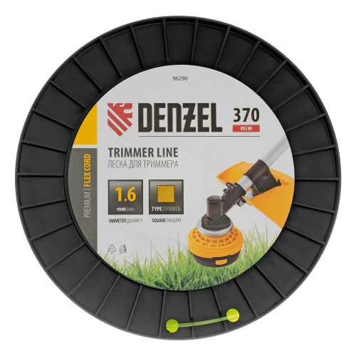 Леска для триммера квадрат 1,6мм х 370м, на DIN катушке FLEX CORD Denzel