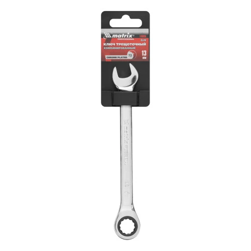 Ключ комбинированный трещоточный, 13 мм, CrV, зеркальный хром Matrix Professional