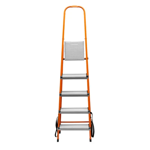 Стремянка, 5 ступеней, стальной профиль, ступени сталь, оранжевая, Сибртех