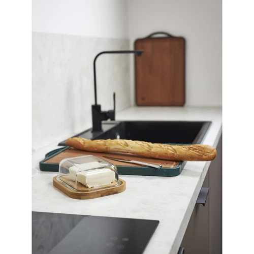 Доска разделочная двусторонняя из пшеничного волокна и черного дерева arlett, 44,5х30,5 см, темно-зеленая