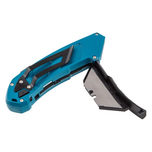 Нож, 130 мм, алюминиевый корпус, выдвижное трапециевидное лезвие 18 мм (SK-5) клипса для ремня, 4 лезвия Gross