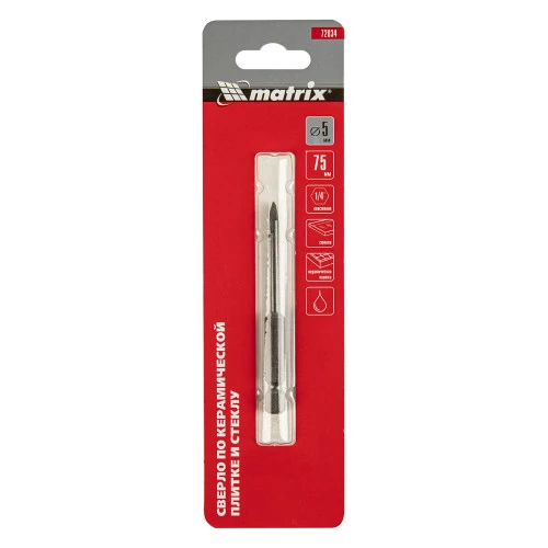 Сверло по керамической плитке и стеклу, 5 мм, шестигранный хвостовик Matrix